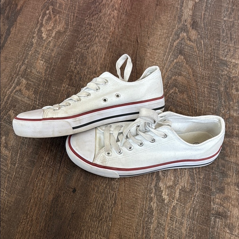 White Canvas Sneakers with Red Trim